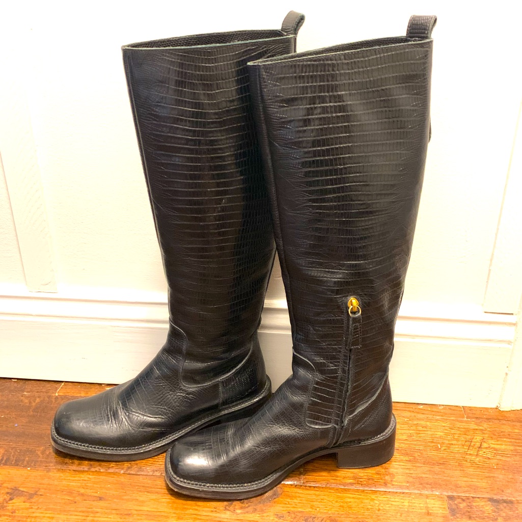 Dsquared2 Black Leather Crocodile Print Boots